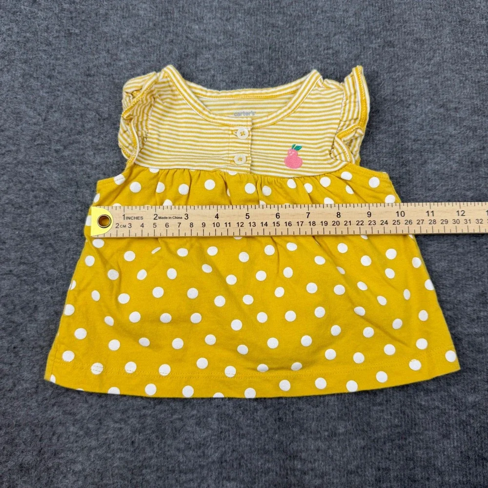 Carter's Top Baby Girl 9M Yellow Polka Dot Striped Flutter Sleeve‎ Pear Accent